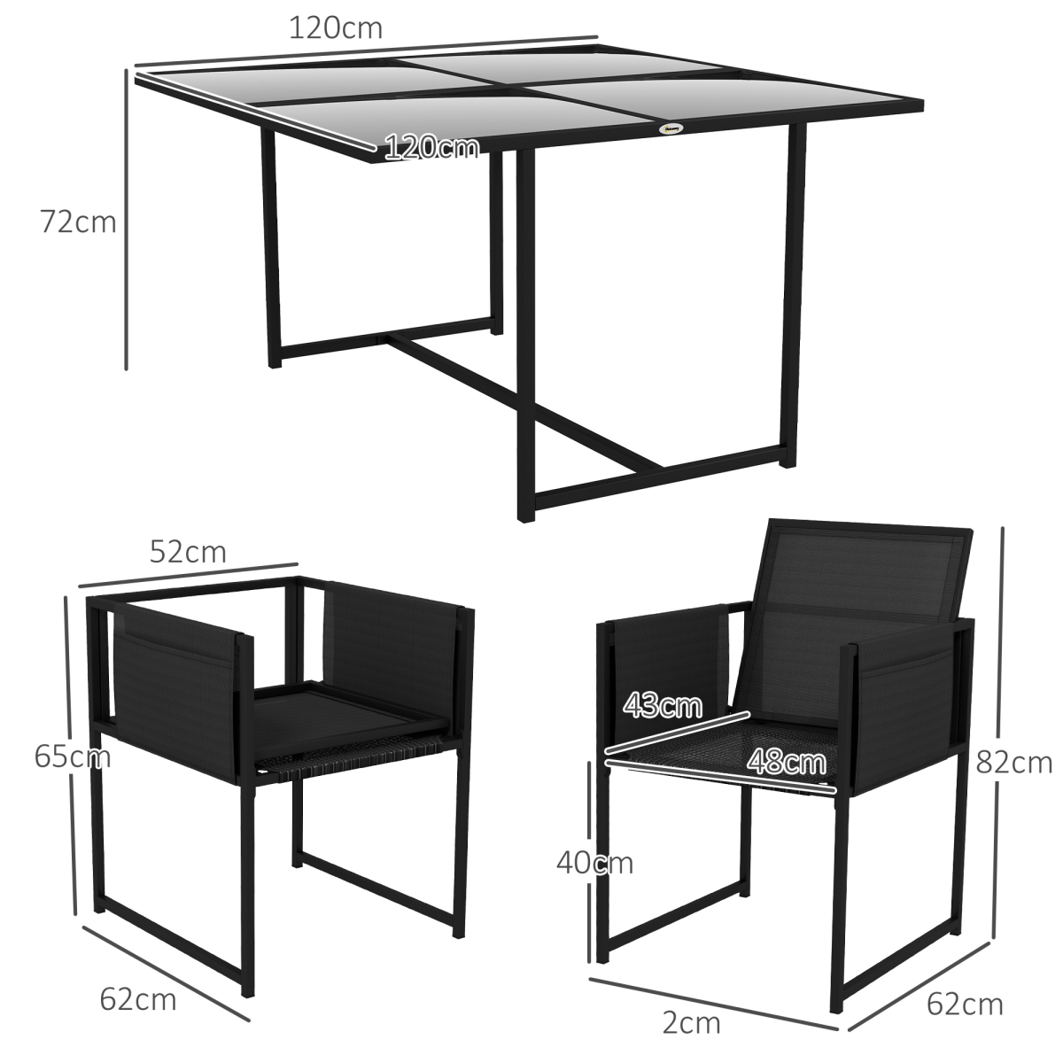 Outdoor Table and Chairs with Adjustable Backrest for Garden 4 Seater