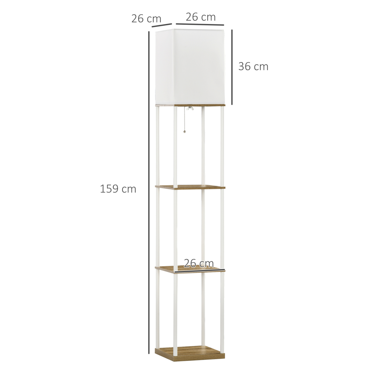 Modern Floor Lamp with Shelves and Fabric Lampshade for Living Room