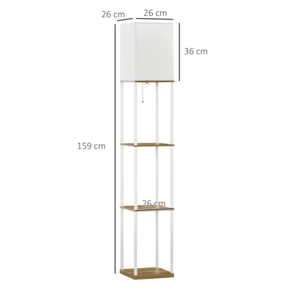 Modern Floor Lamp with Shelves and Fabric Lampshade for Living Room