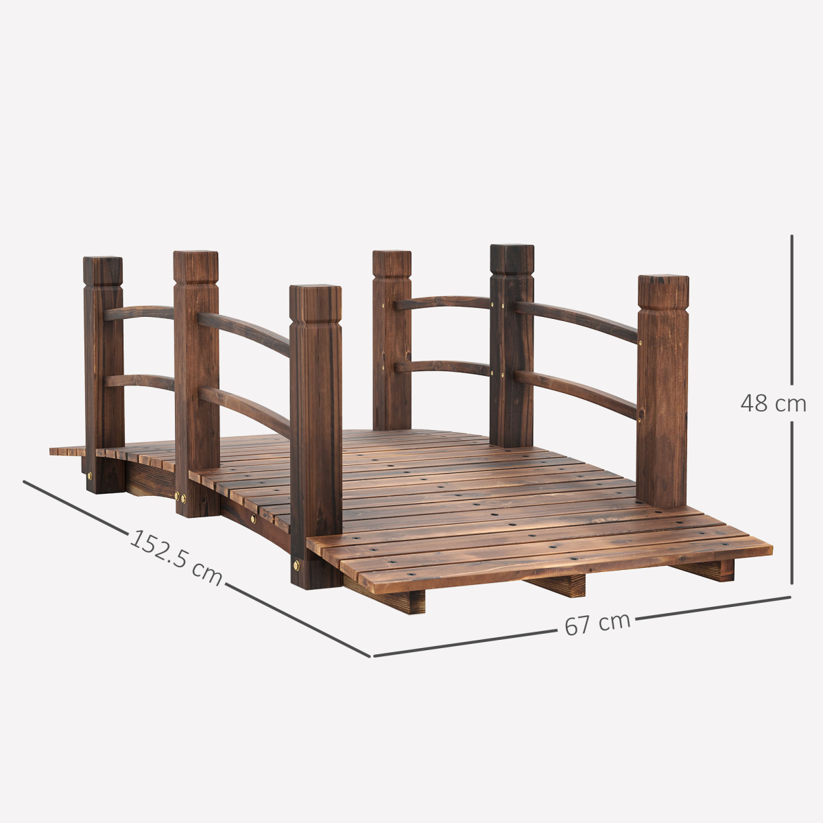 Wooden Garden Bridge Lawn Decor Stained Finish Arc Outdoor Pond Walkway