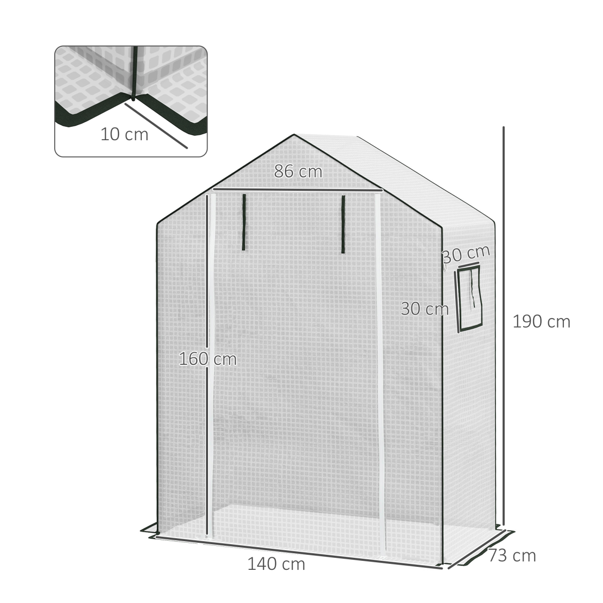 PE Greenhouse Cover Replacement with Door and Mesh Windows, White
