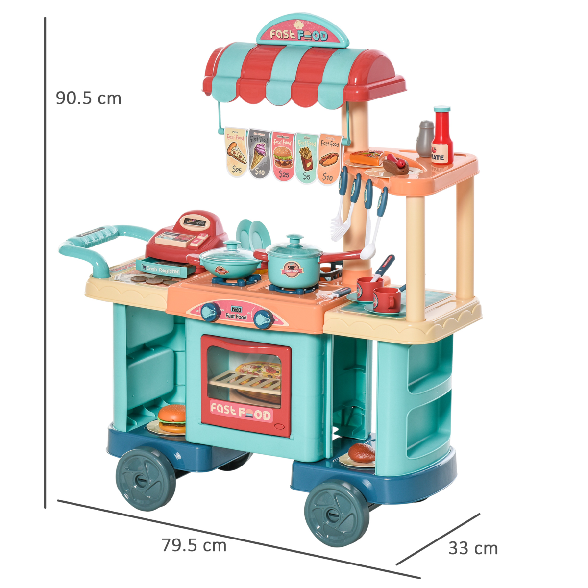 Kids Kitchen Play set Pretend Trolley Cart Toys for Age 3-6 50 Pcs