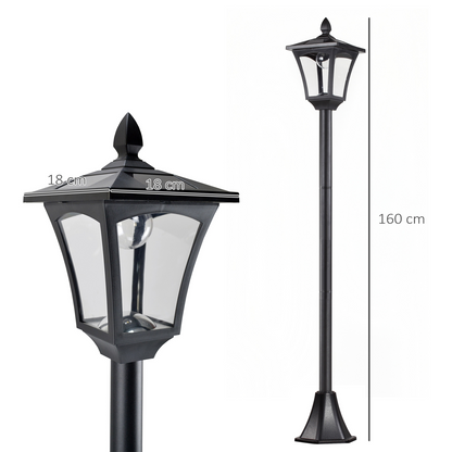 Solar Powered Lamp Post, IP44, 18Lx18Wx160H cm-Black