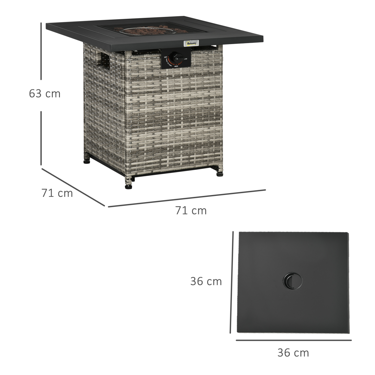 Gas Fire Pit Table w/ Rain Cover, Mesh Lid & Lava Stone, 40,000 BTU