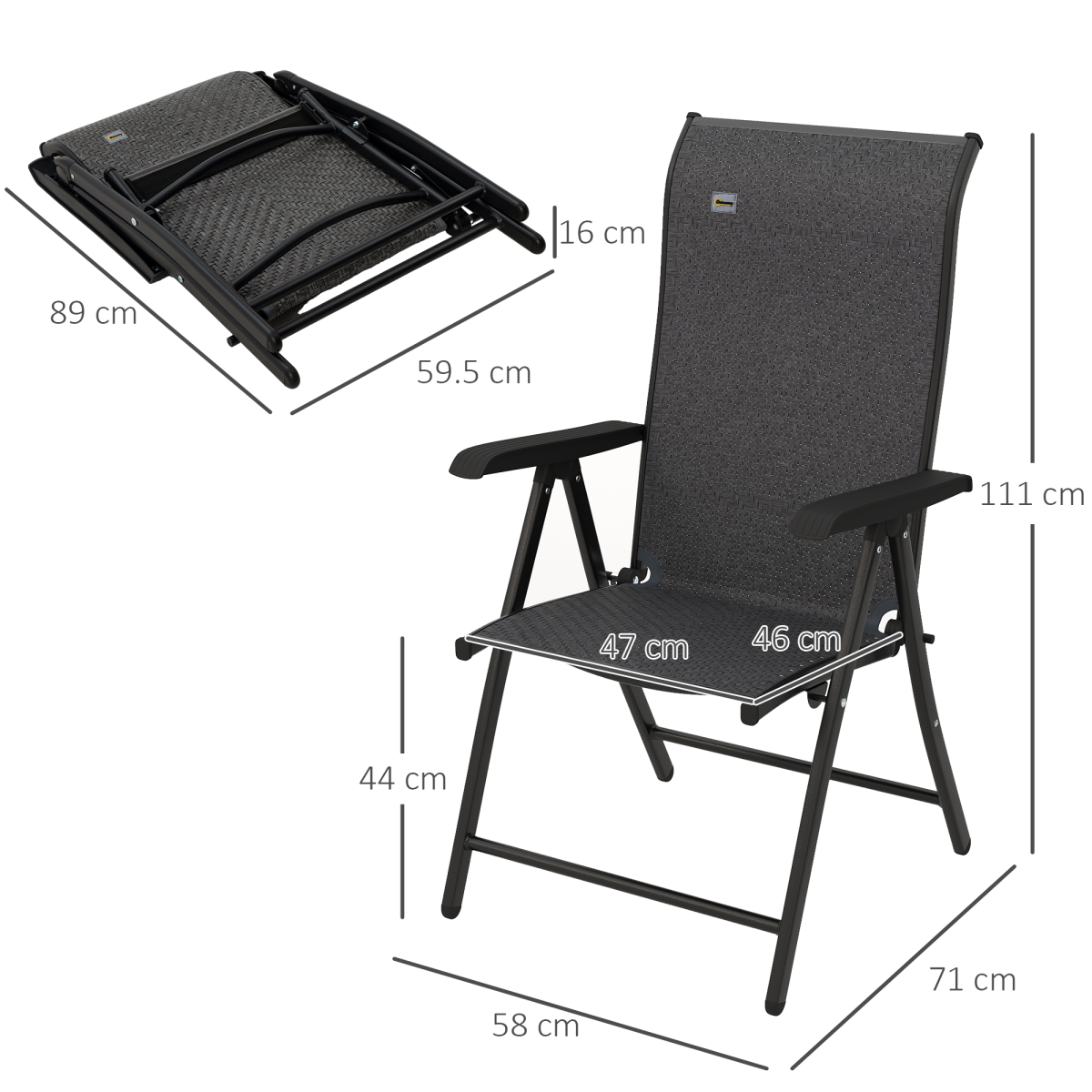 Set of 2 Outdoor Rattan Folding Chair Set w/ Adjustable Backrest Grey