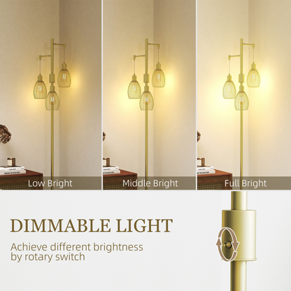 Industrial 3-Light Floor Lamp Dimmable Standing Lamp, Gold
