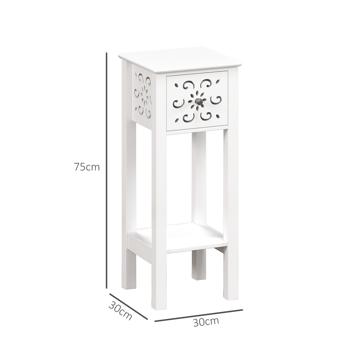 Bedside Table Set, End Table Set with Drawer and Storage Shelf, White