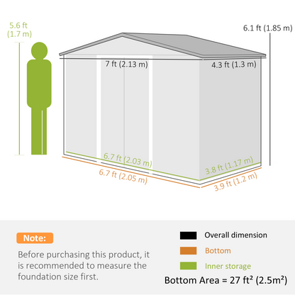 7 x 4ft Metal Garden Storage Shed Brown