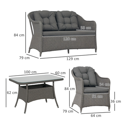 Rattan Garden Furniture, Padded Cushions Conversation Sofa Set 4 PCS