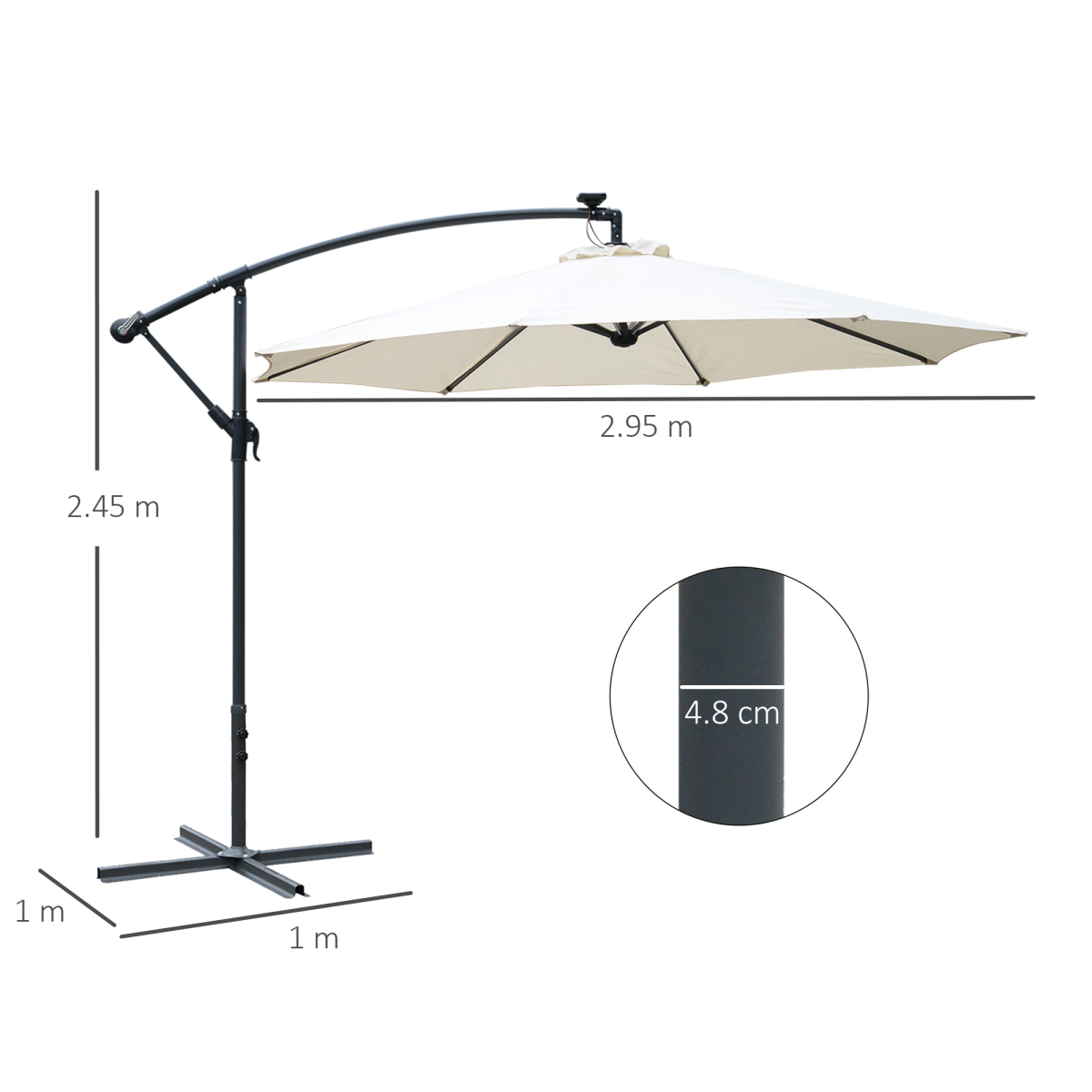 Umbrella Parasol W/Solar Powered LED stripes, 2.95x2.45H m-Cream
