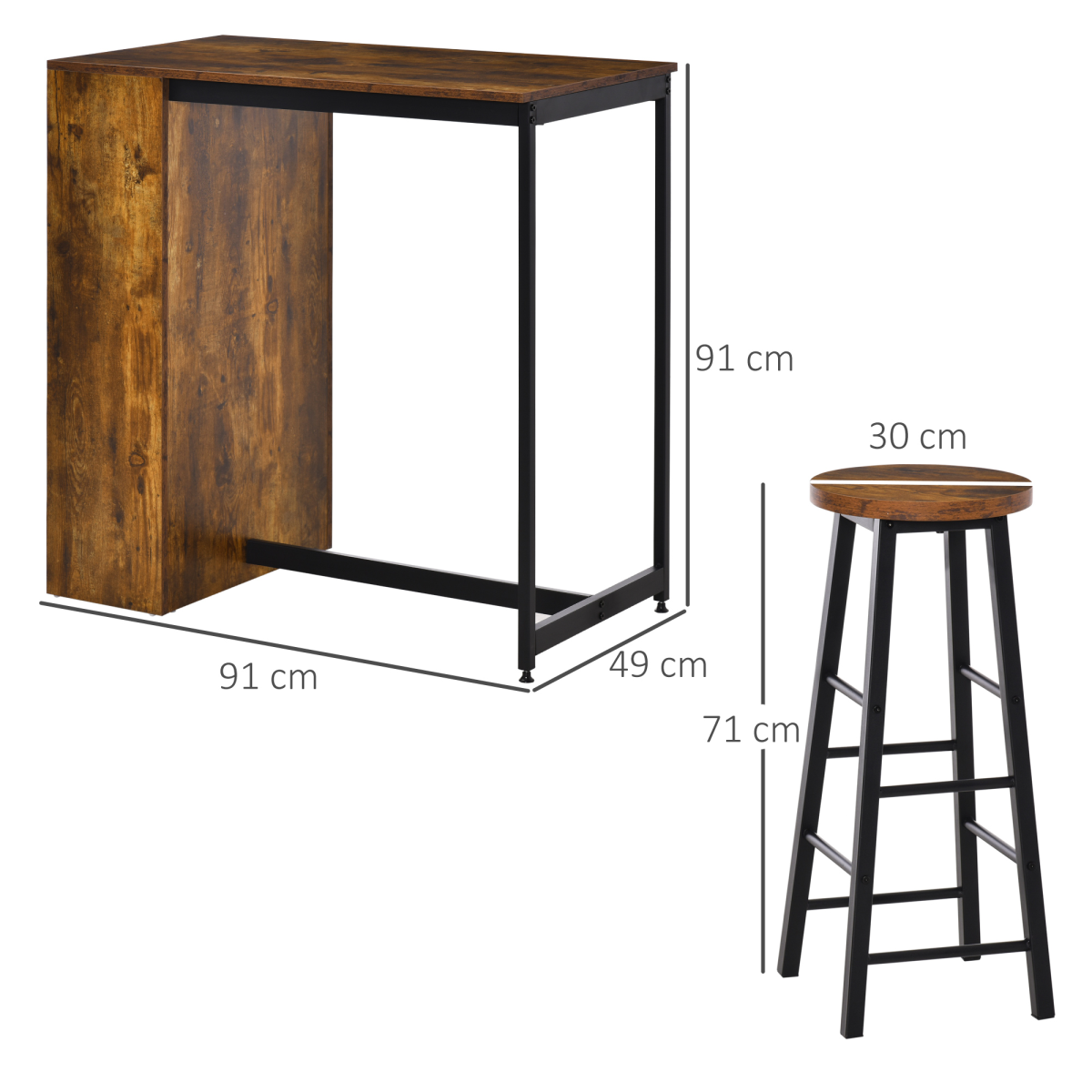 3 Pieces Bar Table Set Height Table 2 Stools w/ Storage Shelf, Footrest