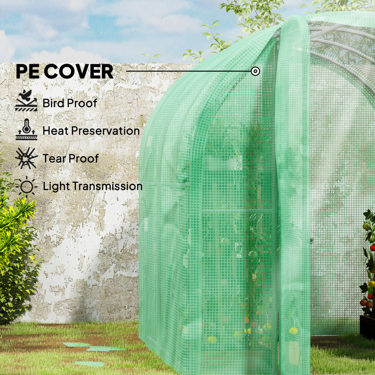 Polytunnel Greenhouse with Door, Galvanised Steel Frame 3 x 2 x 2m