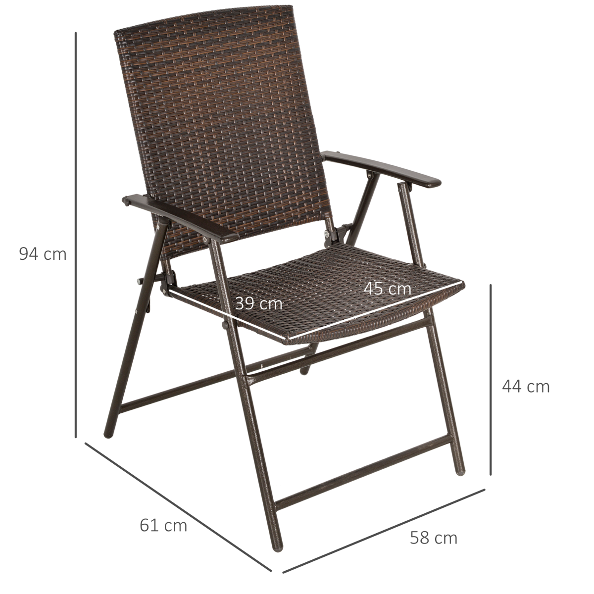2pcs Rattan Chair Foldable Garden Furniture w/ Armrest Steel Frame