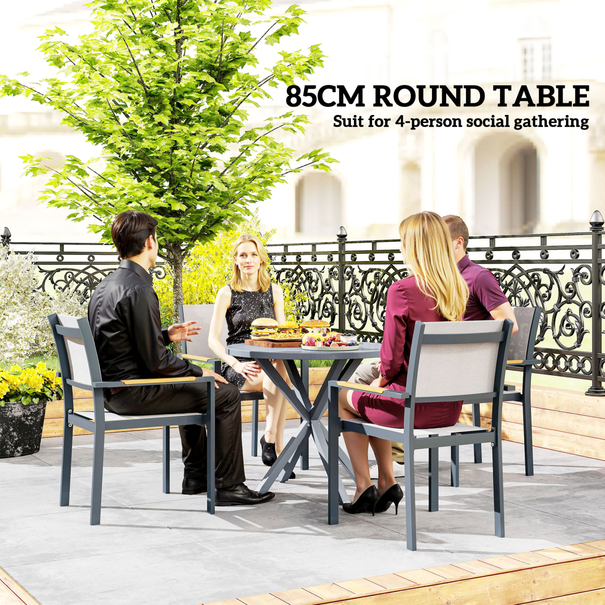 Garden Table with Steel Frame, Wood Effect Top, for Balcony, Deck