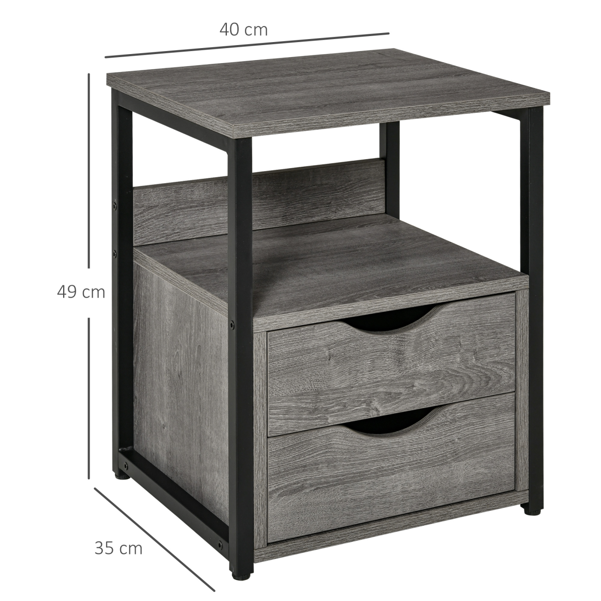 End Table Bedside Desk Slim Storage Cabinet with Shelf Grey