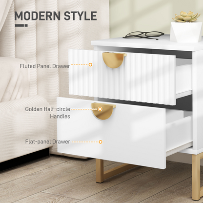 Bedside Table with 2 Drawers for Bedroom, Living Room, White