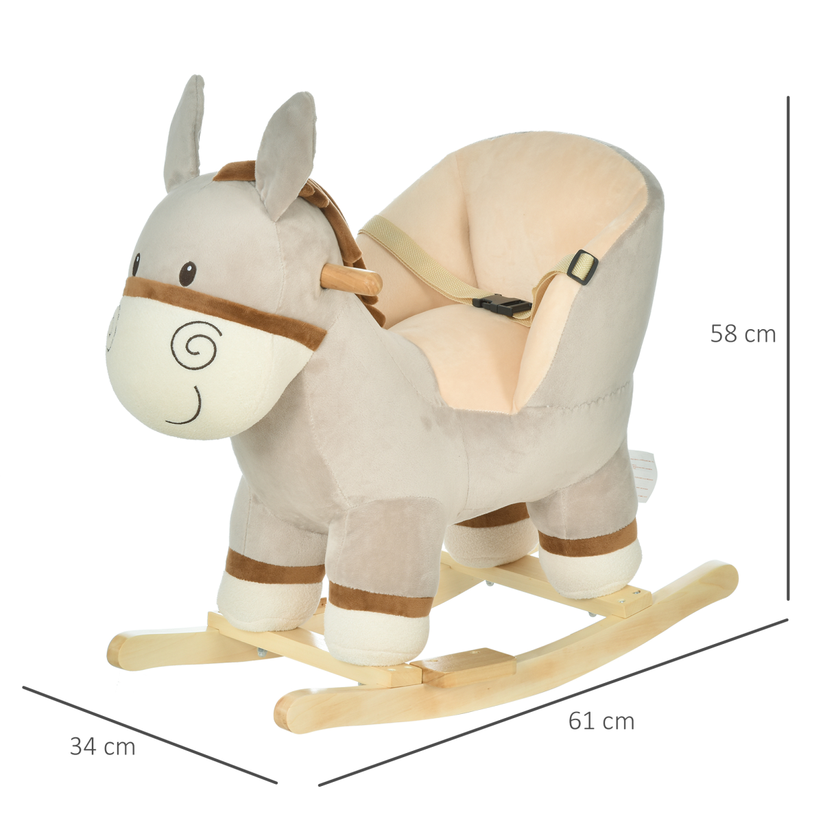 Cute Kids Ride-On Rocking Donkey Sound Handlebars Seat Belt Plush Body