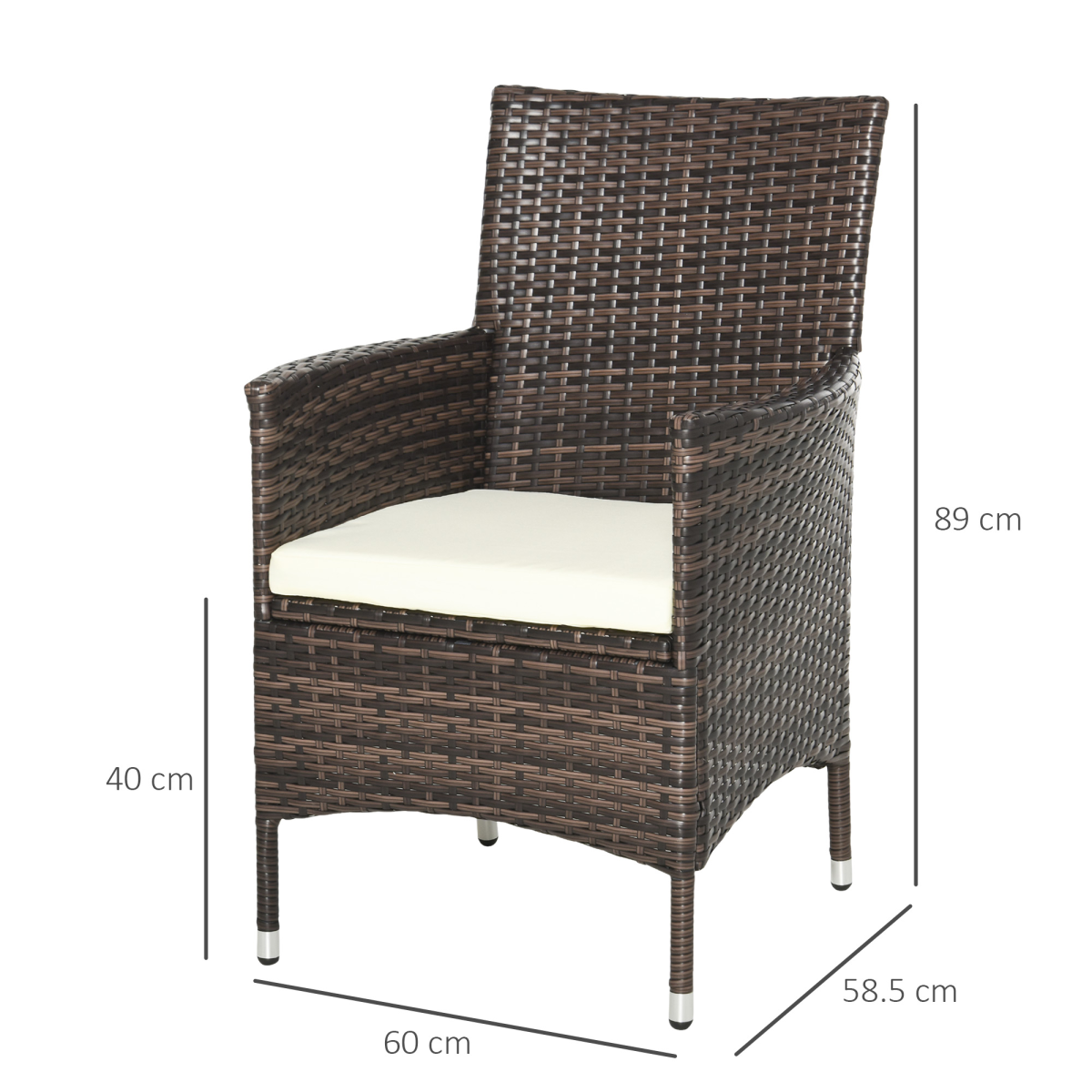 4 PC Outdoor Rattan Armchair Wicker Dining Chair Set for Garden Brown