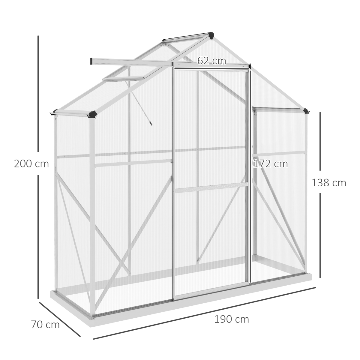 Polycarbonate Greenhouse Aluminium Green House, Silver 6 x 2.5ft