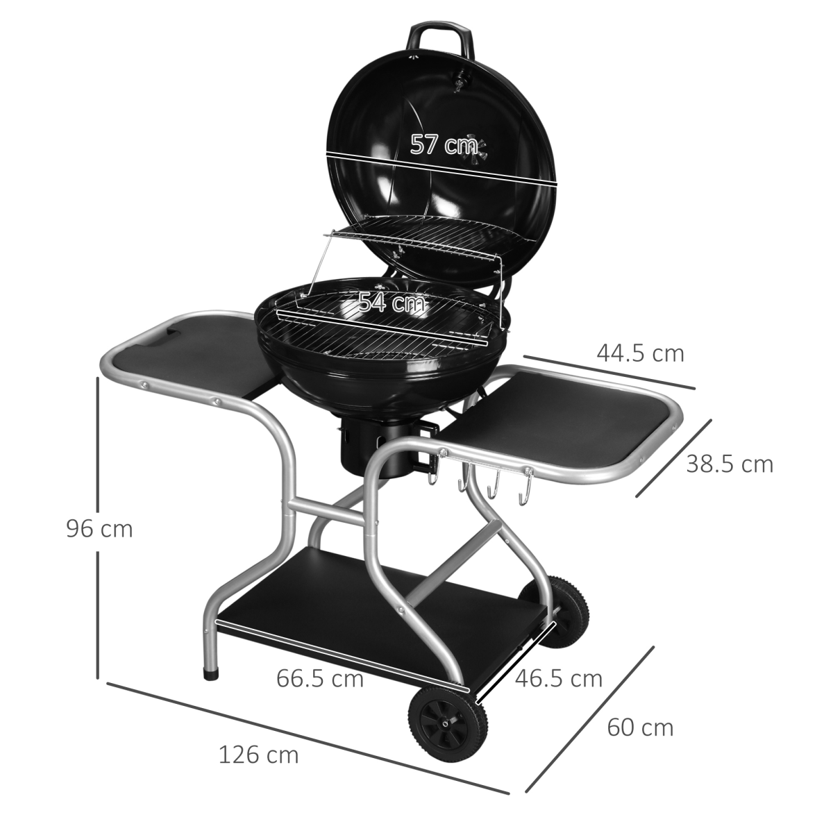 Garden Charcoal Trolley Barbecue Gril lW/Wheels-Black