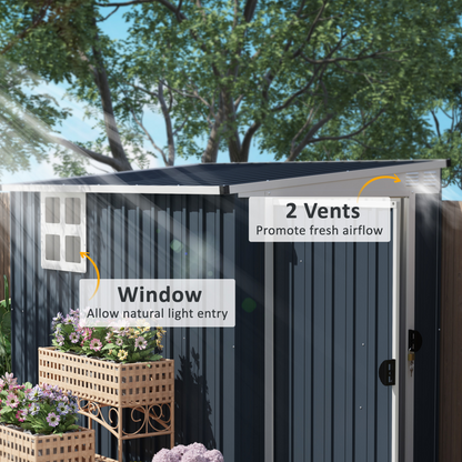 7.6 x 4ft Outdoor Garden Storage Shed with Window, Dark Grey