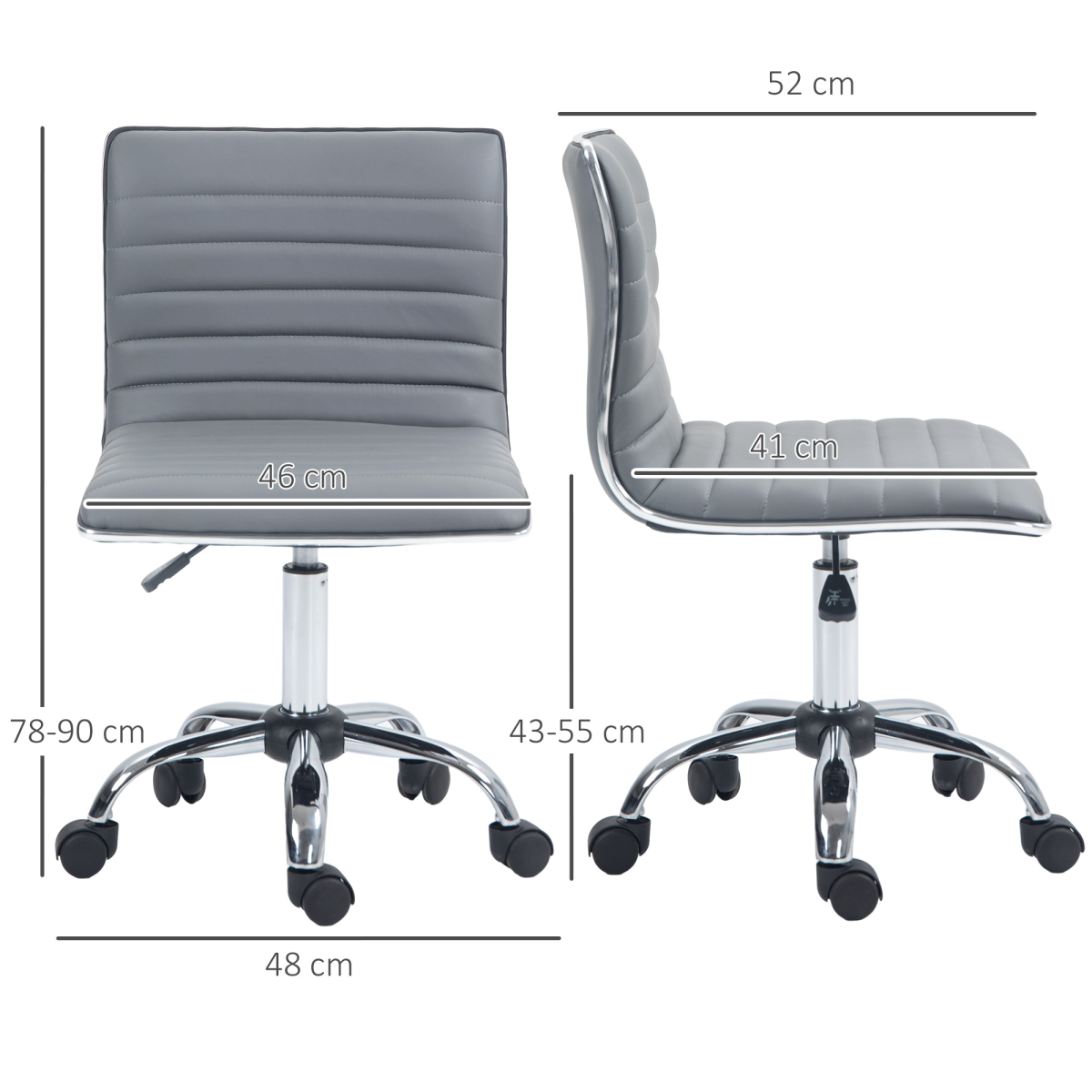 Armless Mid-Back Adjustable Office Chair with 360 Swivel Light Grey