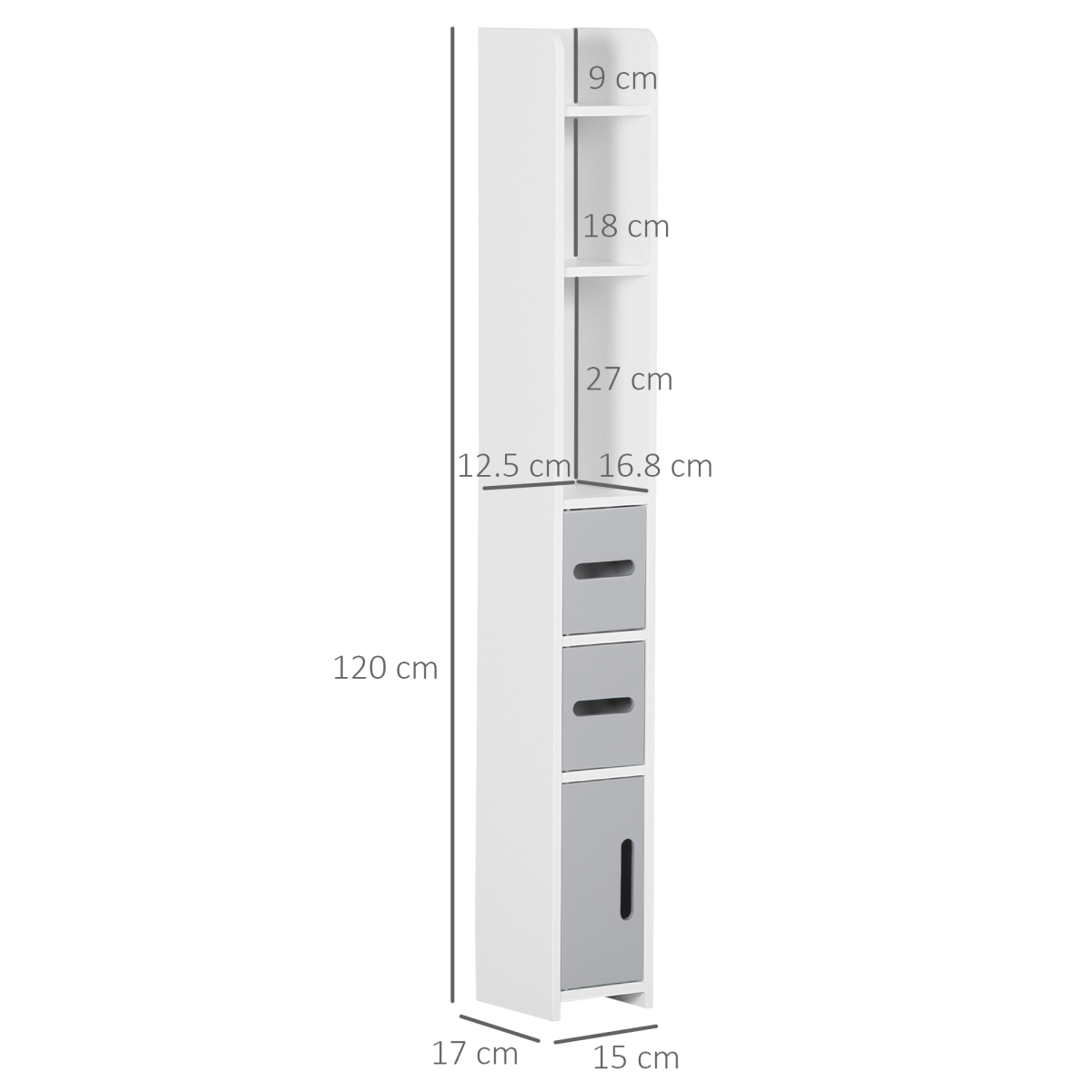 Freestanding Tall Bathroom Cabinet W/ Open Shelves 3 Cupboards, Grey