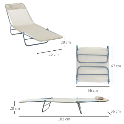 Adjustable Sun Bed Garden Lounger Recliner Relaxing Camping Beige