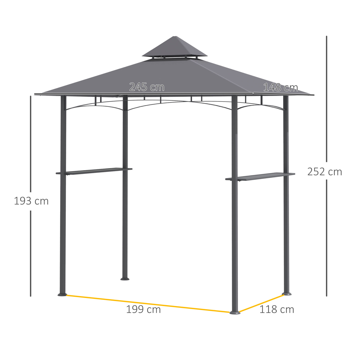 Double-Tier BBQ Gazebo Grill Canopy Barbecue Grey 2.5M 8ft