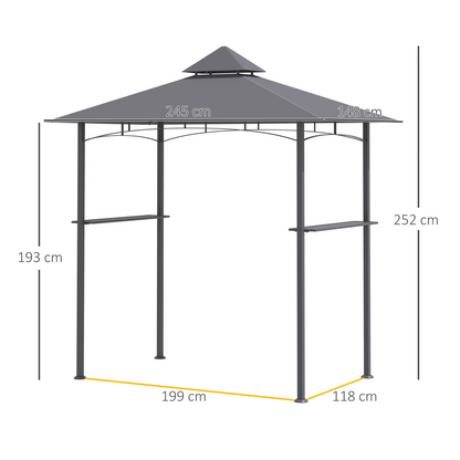 Double-Tier BBQ Gazebo Grill Canopy Barbecue Grey 2.5M 8ft