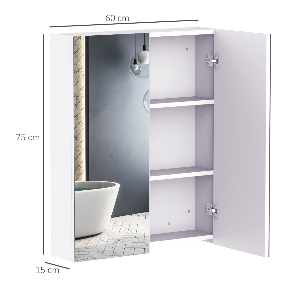 Mirror Cabinet Wall Mount Storage Organizer Door Adjustable 60x75cm