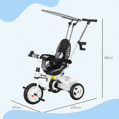 6 in 1 Kids Tricycle w/ Removable Handle for 1.5 year, White