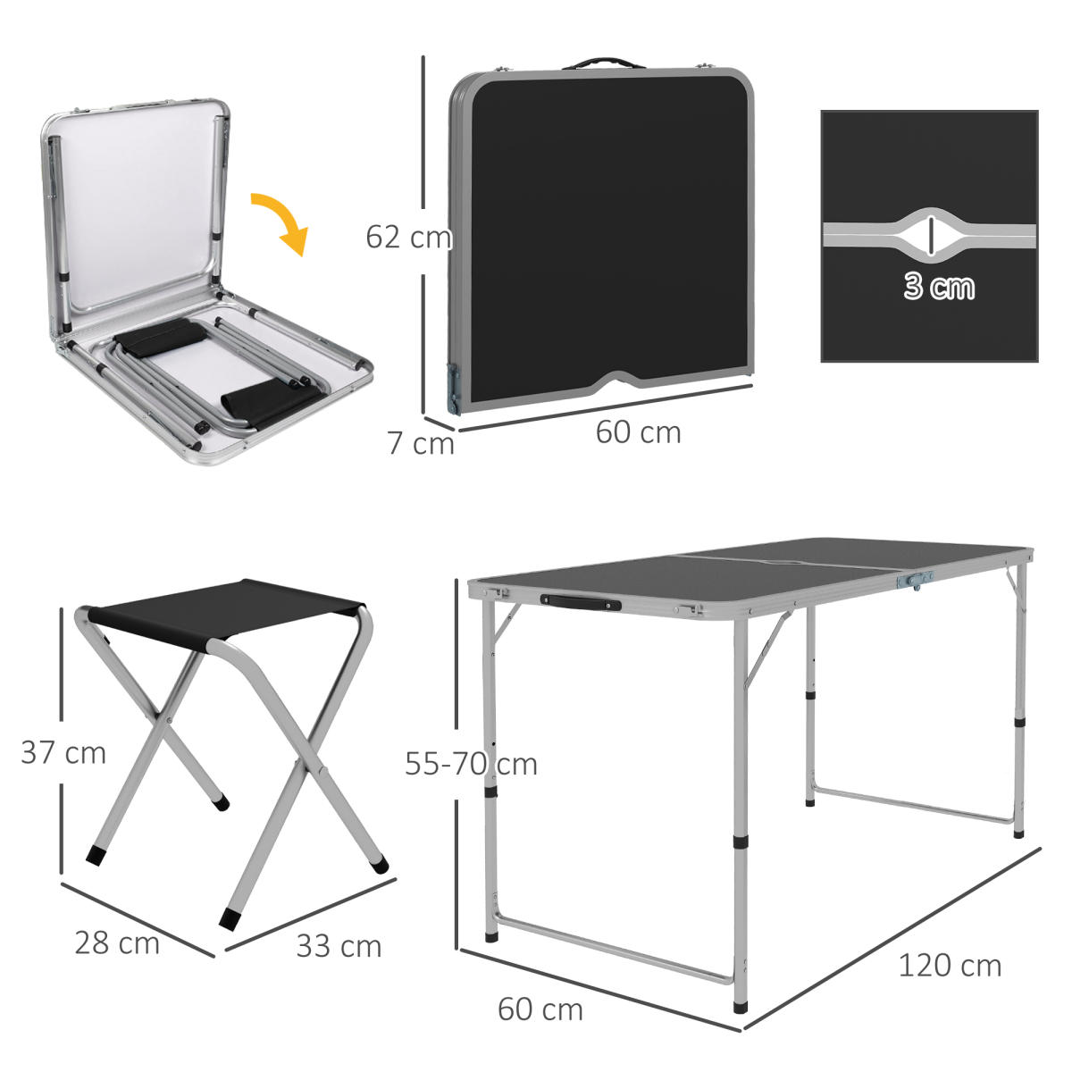 Camping Table and Chairs Outdoor Indoor Use for BBQ Picnic Garden