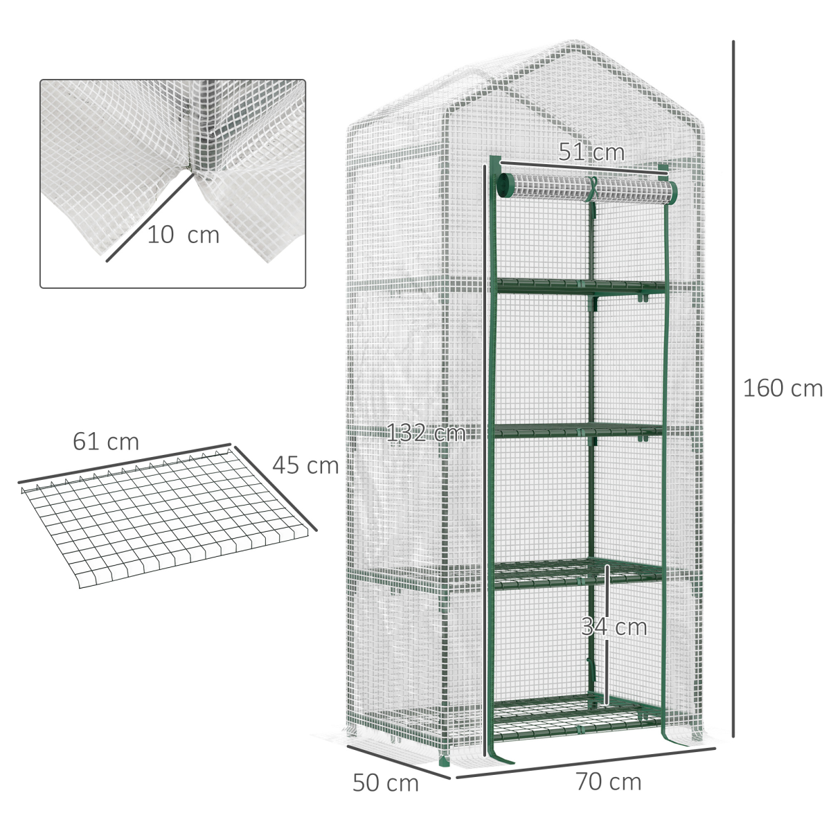 Mini Greenhouse, Portable with Steel Frame, PE Cover, 160x69x50cm