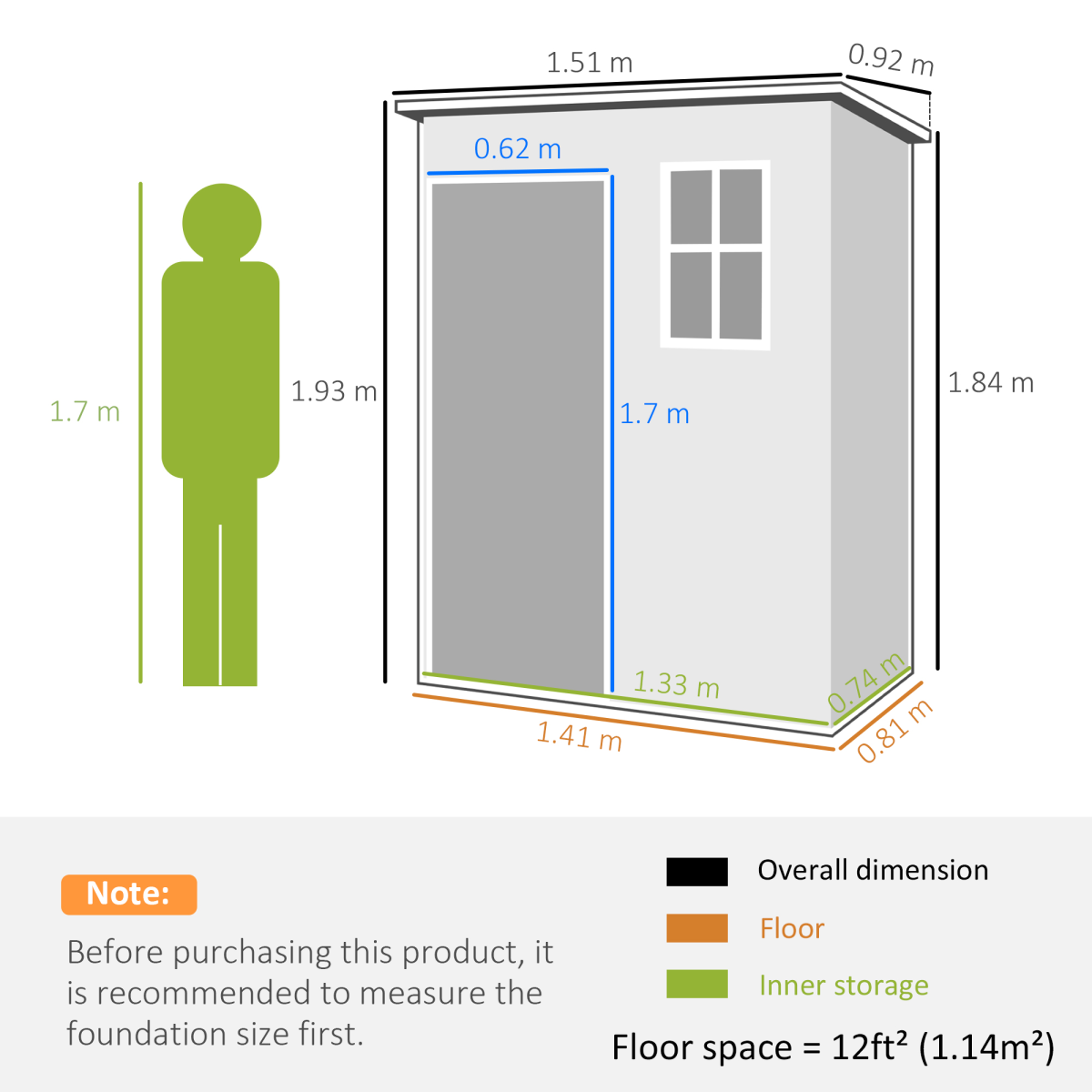 5 x 3 Garden Shed w/ Floor, Lockable Door, Window and Vent, Grey