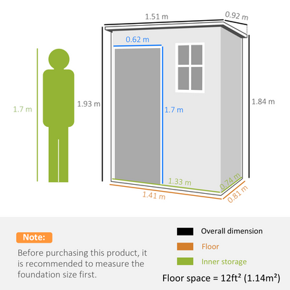 5 x 3 Garden Shed w/ Floor, Lockable Door, Window and Vent, Grey