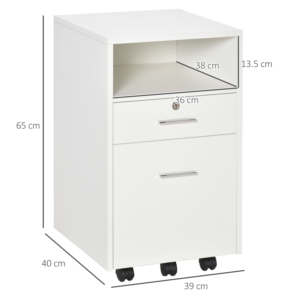 Mobile File Cabinet Lockable Documents Storage w/ 5 Wheels White