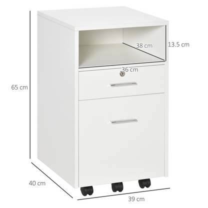 Mobile File Cabinet Lockable Documents Storage w/ 5 Wheels White