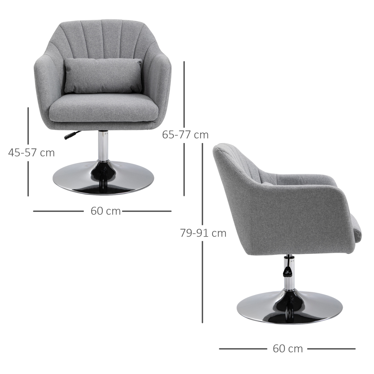 Stylish Retro Linen Swivel Tub Chair Steel Frame Cushion Seat Light Grey