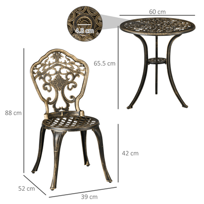 3-Piece Cast Aluminium Garden Bistro Set with Parasol Hole