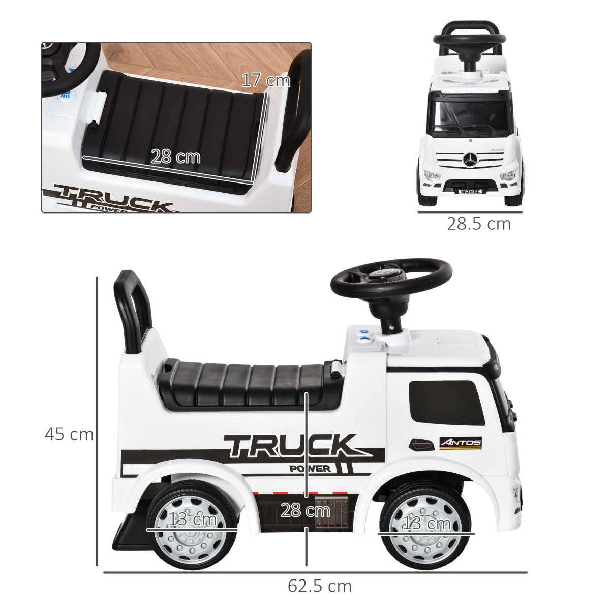 3-in-1 Ride On Car Kids Mercedes Truck Storage for 12 - 36 Months White