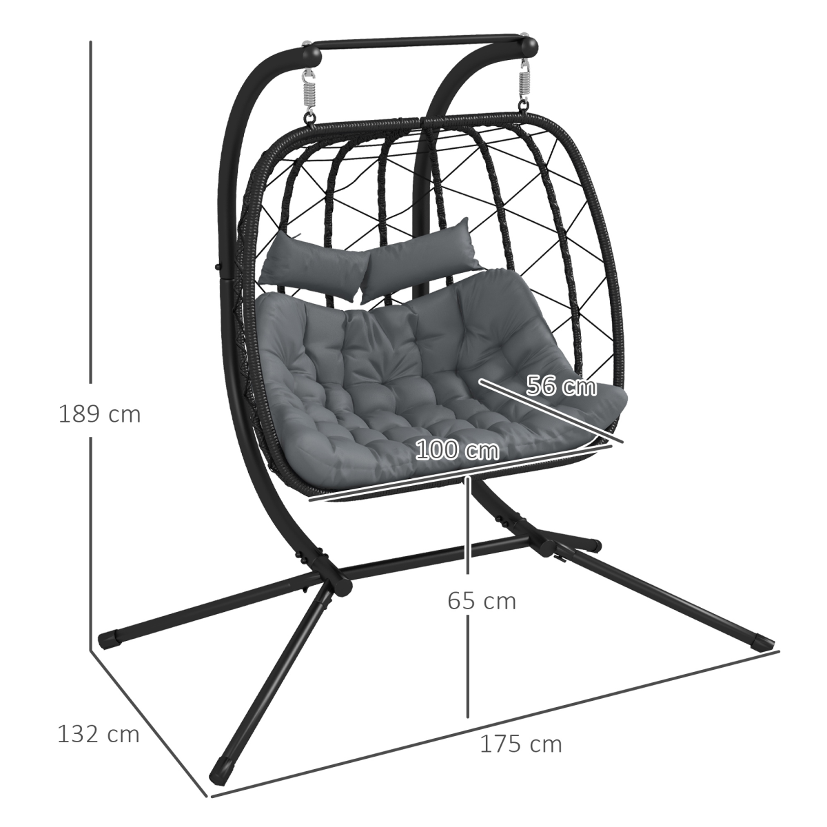 PE Hanging Swing Chair with Thick Cushion, Patio Hanging Chair, Black