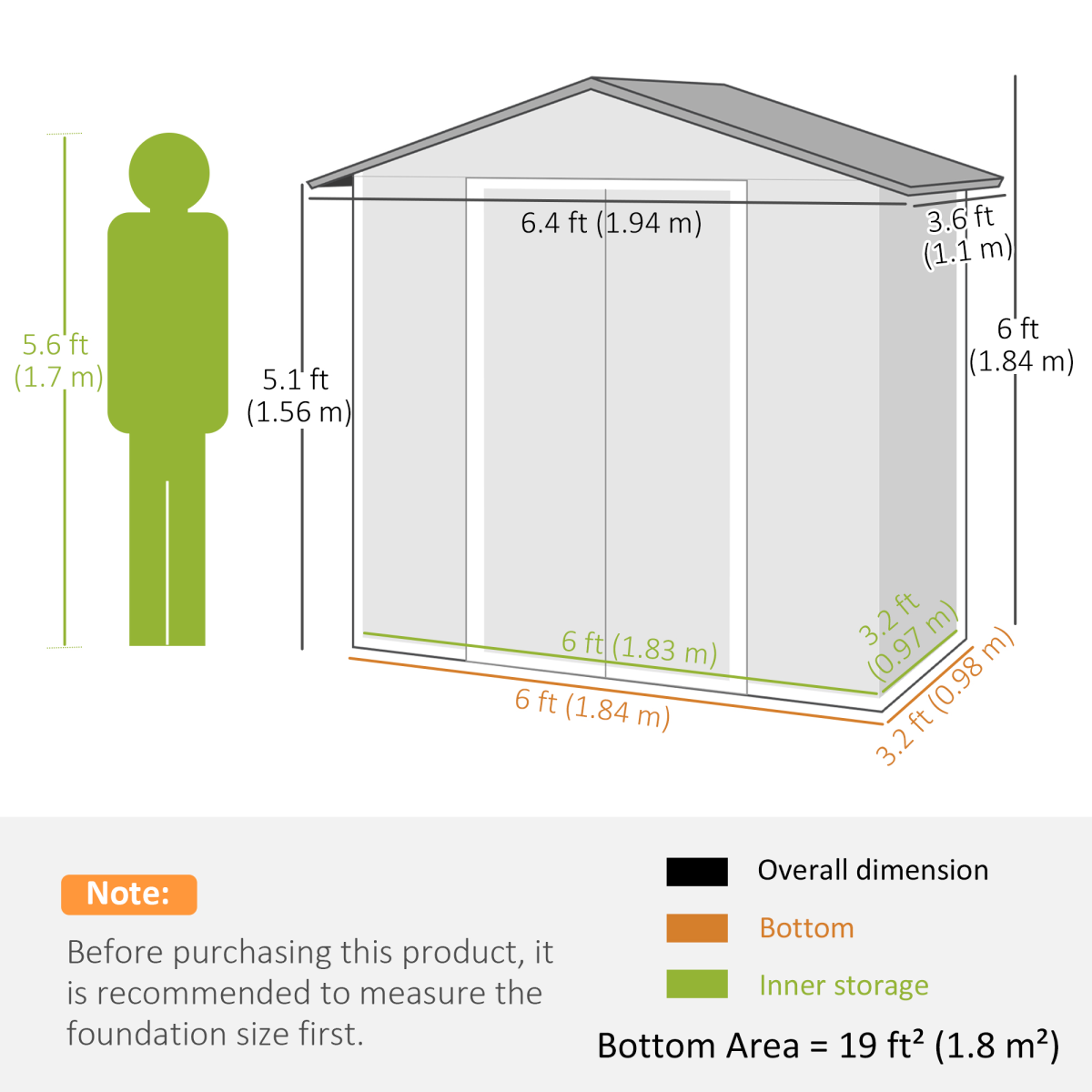 Metal Garden Shed for Garden and Outdoor Storage, Dark Grey 6.5x3.5ft
