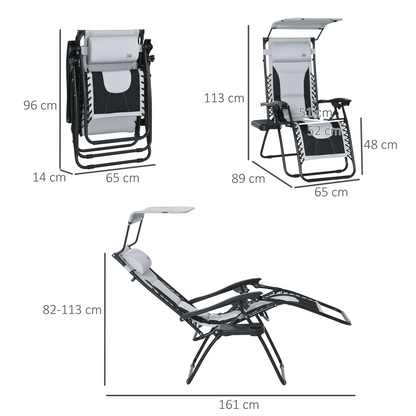 Zero Gravity Lounger Chair, Shade Cover, Cup Holder Headrest Grey