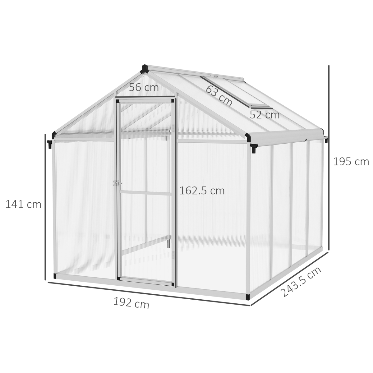 8x6ft Aluminium Greenhouse with/ Door Window Galvanised Base PC Panel