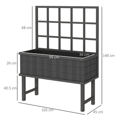 Wood Raised Planter w/ Trellis Drain Holes Elevated Garden Bed Grey