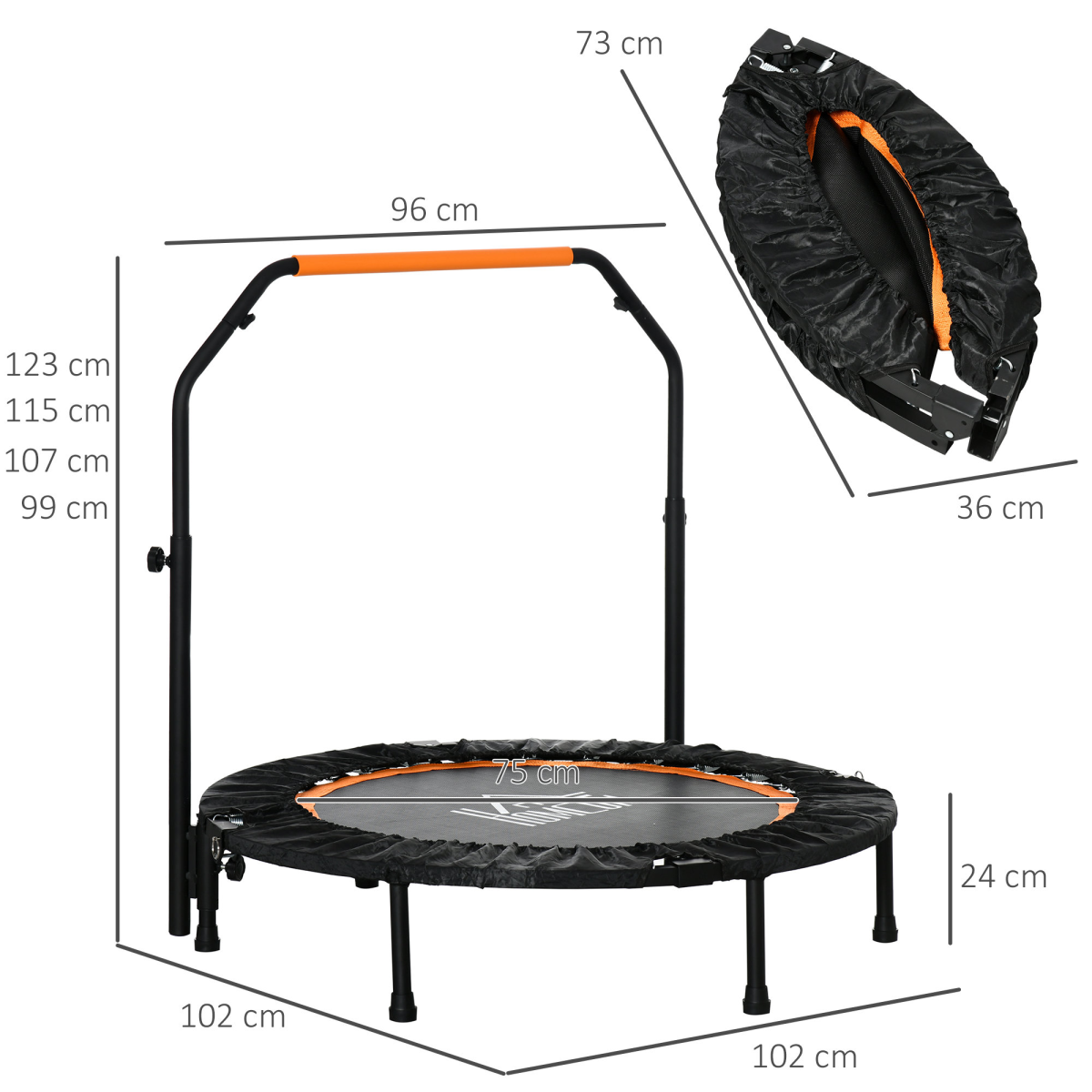 40" Foldable Mini Fitness Trampoline Rebounder Adjustable Foam Handle