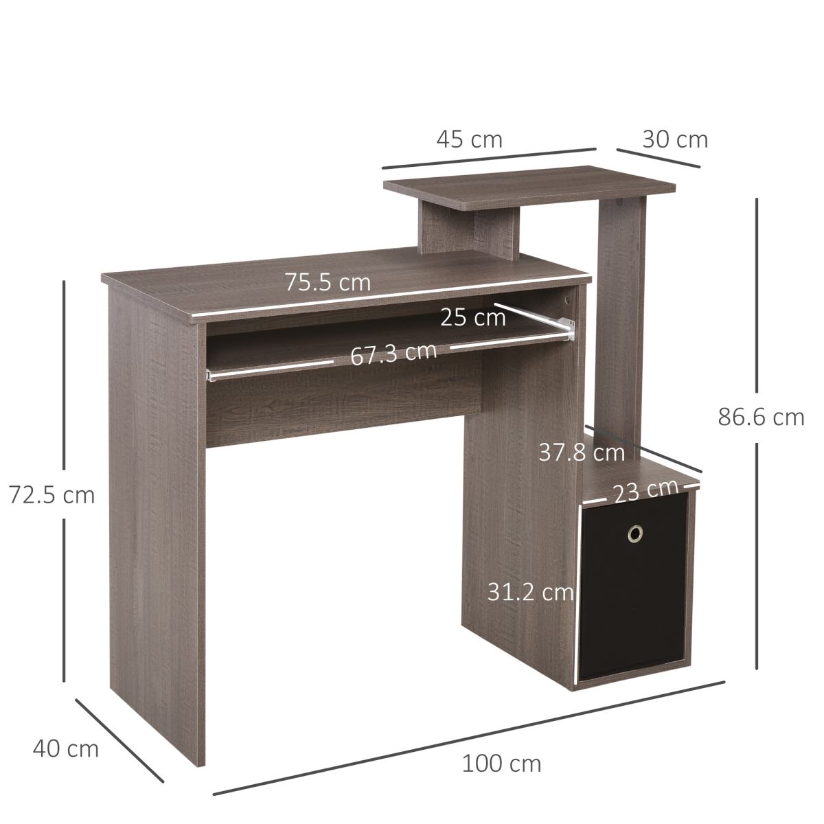 Computer Desk with Sliding Keyboard Tray Storage Drawer Shelf