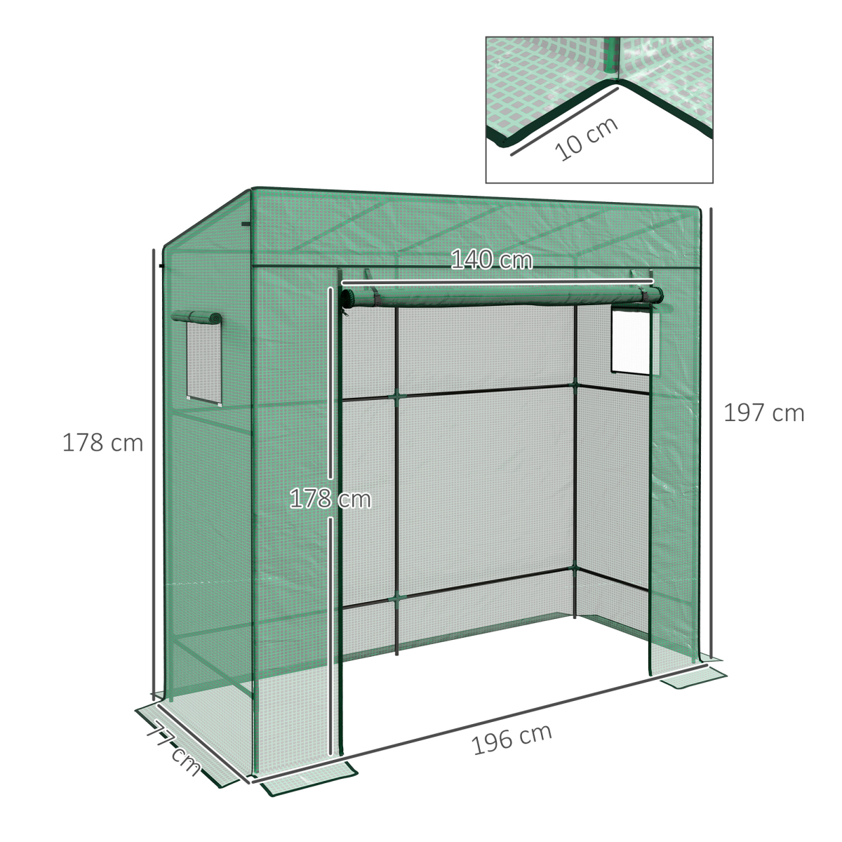 Walk-in Garden Green House with Large Roll-up Door and 2 Mesh Windows