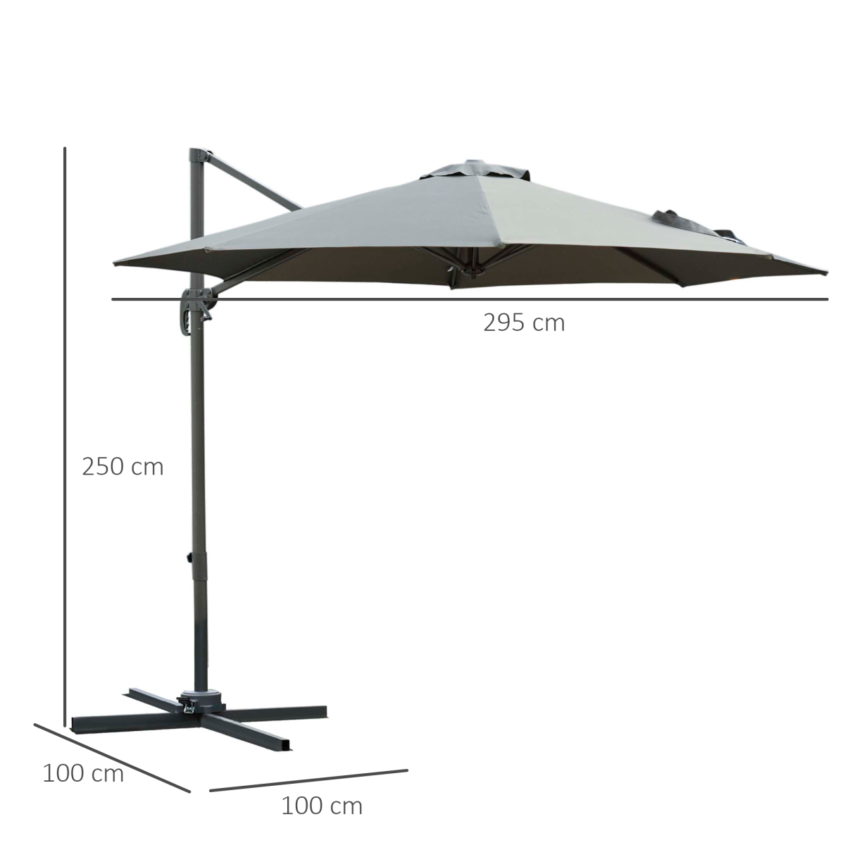 3m Patio Offset Parasol Roma Umbrella Cantilever Dark Grey